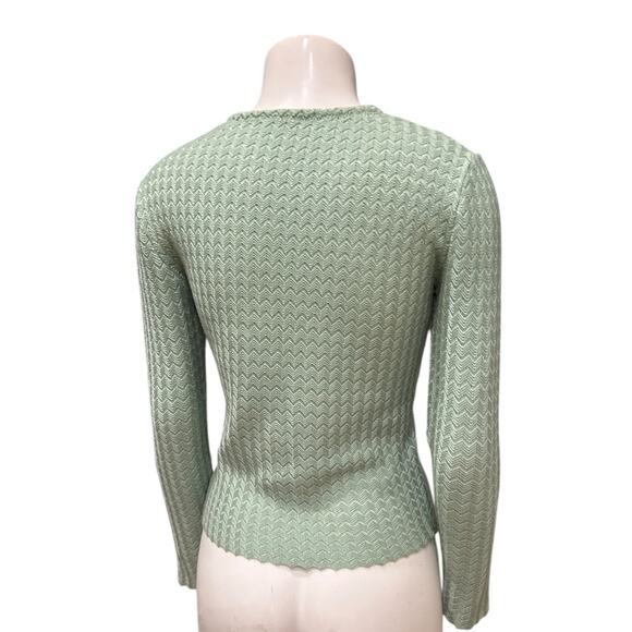Vintage 1960s Mint Green Knit Top with Lace Collar Long Sleeve Sweater Small - - Picture 3 of 5